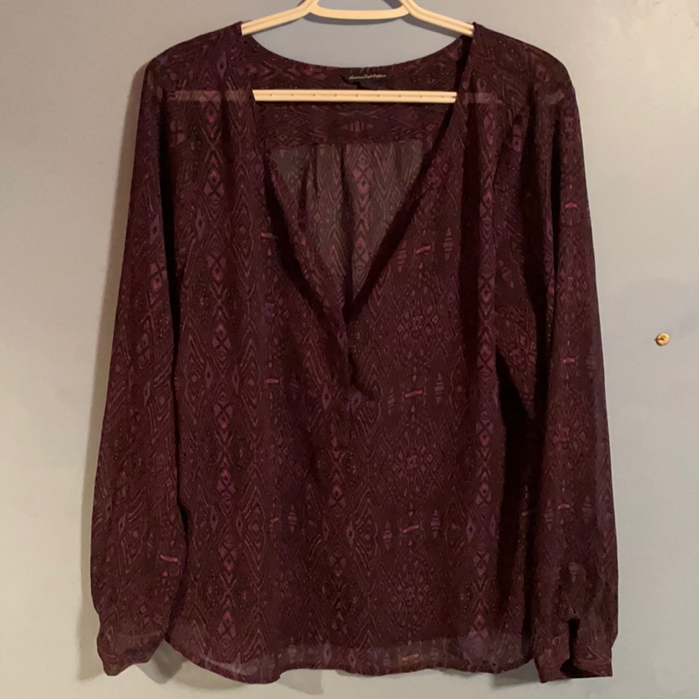 American Eagle Purple Patterned Blouse